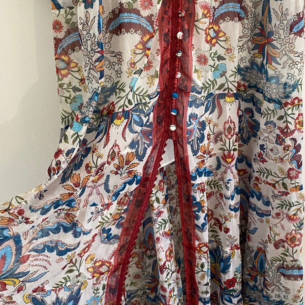 Alice + Olivia Alexandria Floral-Print Maxi Dress Bell Sleeve Fringe Size 8 - Picture 11 of 13